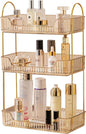 shuang qing 3 Tier Bathroom Counter Organizer Countertop Storage, Cosmetics Skincare Shelf Organizer, Makeup Organizer Perfume for Dresser Vanity Tray, Spice Rack Organizer for Kitchen - Gold