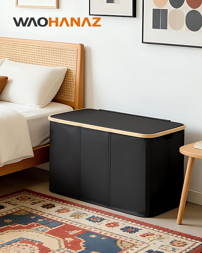 Storage Basket with Lid and Handles, 135L Fabric Bin with Divider for Shelf, Closet, Toy Organization, Collapsible Storage Organizer for Home, Black