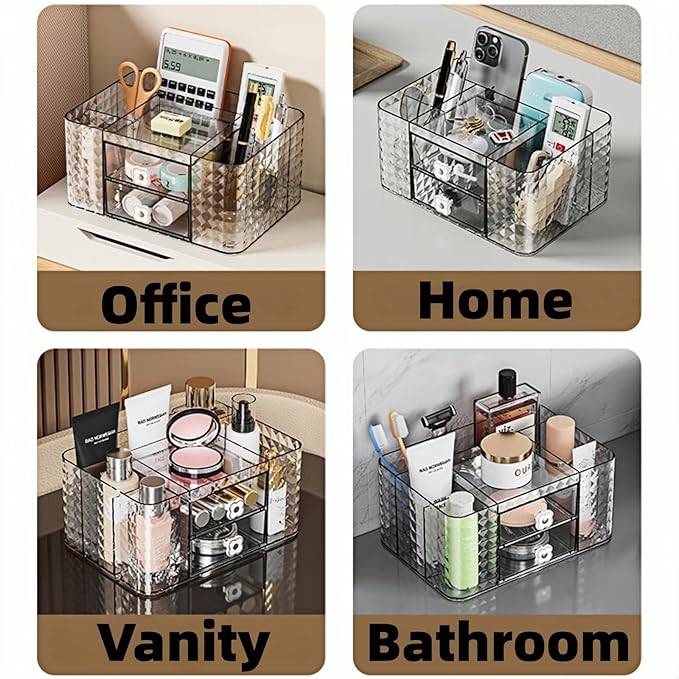Makeup Organizer with Drawers and Clear Storage - Vanity Counter Organizer and Bathroom Countertop for Makeup Brush, Lipsticks, Nail Polishes, Perfumes, Eyeshadow Palettesand Cosmetics