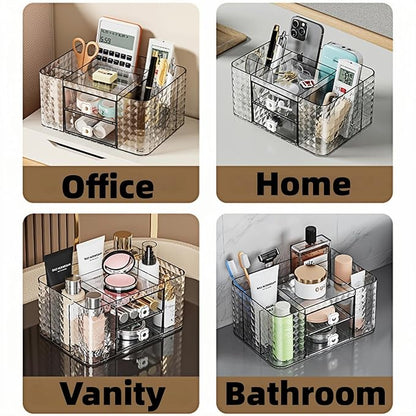 Makeup Organizer with Drawers and Clear Storage - Vanity Counter Organizer and Bathroom Countertop for Makeup Brush, Lipsticks, Nail Polishes, Perfumes, Eyeshadow Palettesand Cosmetics