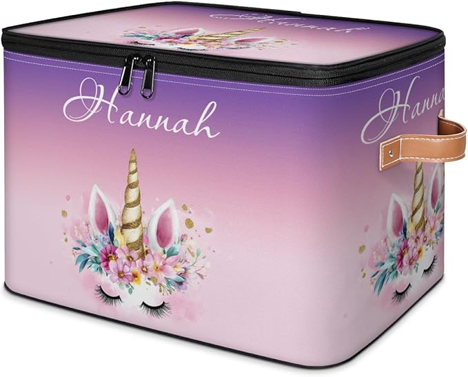 Custom Unicorns Storage Bins with Lid, Foldable Personalized Storage Basket Boxes with Handle Shelf Basket Closet Organizer Cube