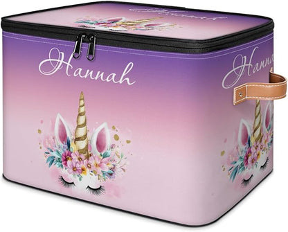 Custom Unicorns Storage Bins with Lid, Foldable Personalized Storage Basket Boxes with Handle Shelf Basket Closet Organizer Cube