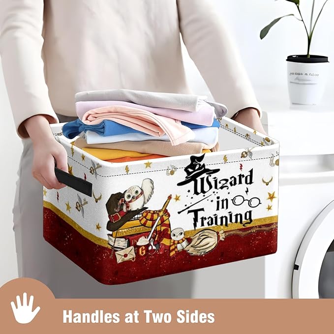 Book Magic Owl Storage Basket Large Foldable Owl Storage Bin Cube Collapsible Organizer for Pantry Bedroom Decor