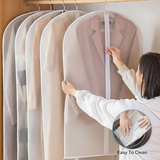5-Pack Clear Garment Bags with Zipper for Hanging Clothes, Storage Bags for Coats, Jackets, Shirts, and More (23.6 x 47.2inches)