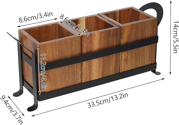 Wood Flatware Caddy Organizer with Handle, 3 Compartments Silverware Holder, Rustic Countertop Utensil Cutlery Holder for Hotel Kitchen Banquet Restaurant Bar