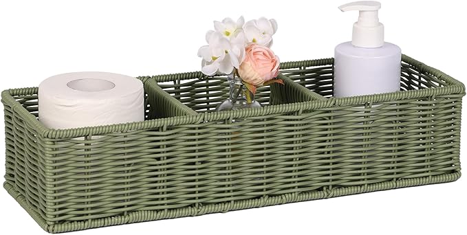 Bathroom Toilet Paper Basket: Water-resistant Resin 3-Section Organizer Above Toilet Space Efficient For Small Homes Stress Relief Sage Green 1pack