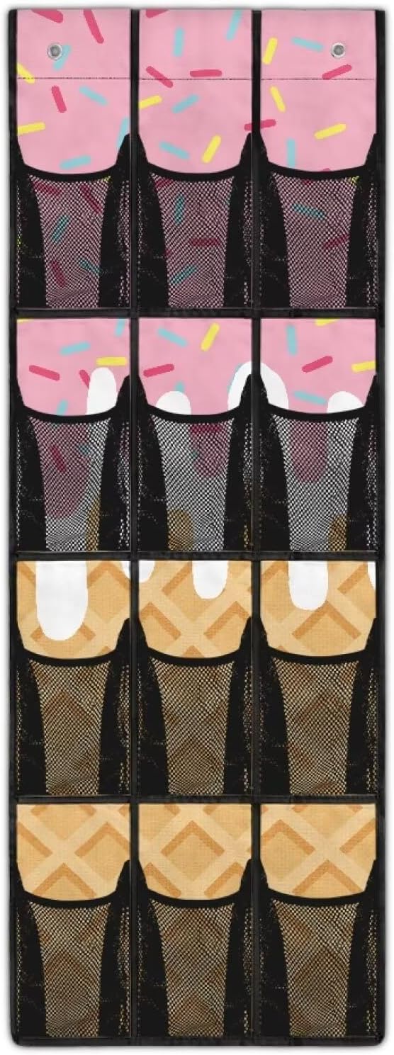 12-Compartment Over The Door Storage Bag, Waterproof Oxford Fabric Dirt-Resistant and Perfect for Organizing Household Items Efficiently, Ice Cream Cone