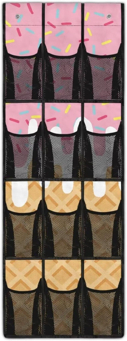 12-Compartment Over The Door Storage Bag, Waterproof Oxford Fabric Dirt-Resistant and Perfect for Organizing Household Items Efficiently, Ice Cream Cone