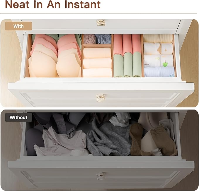Criusia Drawer Organizer Clothes, 10 Pack Dresser Organizer for Baby Clothes, Underwear, Sock- Foldable Closet Organization and Storage Dividers Bins for Nursery, Bedroom (Brown)