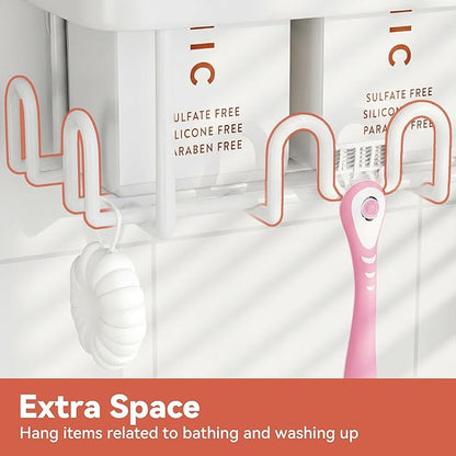YASONIC Shower Caddy Adhesive 5-Pack, Rustproof Shower Shelves with 24 Hooks, No Drilling Shower Shelf for Inside Shower, Large Capacity Bathroom Organizers and Storage for Dorms & Renters, White
