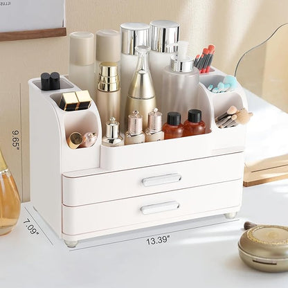Large Makeup Organizer Countertop with Drawers, Make Up Organizer for Vanity, Makeup Storage Organizer Countertop Makeup Organizers for Skincare, All White