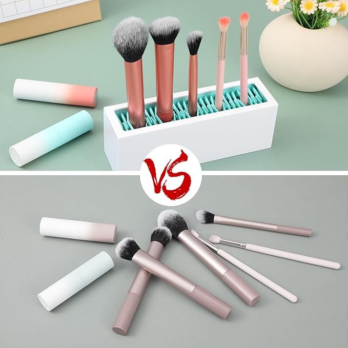 4 Pcs Makeup Brushes Holder Organizer, Silicone Vanity Air Drying Rack Display Storage for Brush, Eyeliners and More, Practical Cosmetic Tools Container