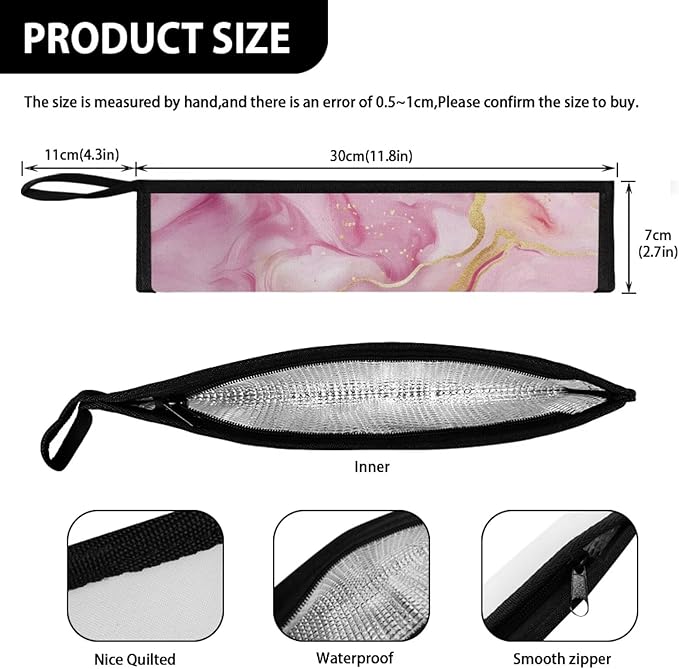 Portable Travel Tableware Box Pink Marble Flatware Storage Box Case Travel Utensils Cutlery Case with Bag for Fork Spoon Chopsticks