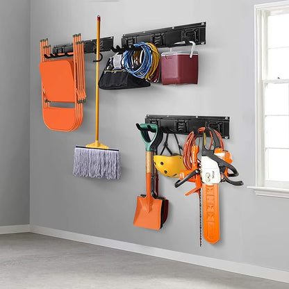 SMARTOLOGY Modular Heavy-Duty Steel Garage Tool Storage Rack - 150 lbs Weight Capacity Weather-resistant Powder-Coated Wall Mount Organizer for Shovels, Rakes, Ladders & Landscaping Equipment