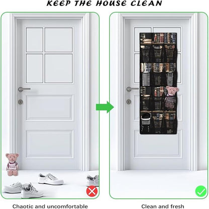 Books Over The Door Shoe Organizer 12 Pockets Over The Door Closet Organizer for Dorm Room Mesh Fabric Cats Shoe Holder Hanger Easy to Install Wall Hanging Storage