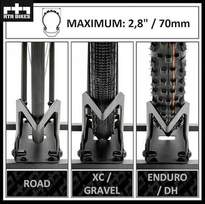 RTR BIKES Brutus Professional Bike Floor Stand – Heavy Duty Steel Rack for E-Bikes & MTB up to 66 lbs (30kg) – Fits 26-29" Wheels & Tires up to 2.8" – Garage Storage & Wash