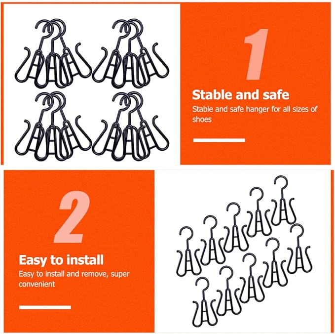 SEWACC 10-pcs Black Plastic Shoe Hanging Organizer Hooks Slipper Drying Rack Closet Boot Hangers for Home Dorm Storage