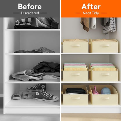 Lifewit Trapezoid Closet Storage Bins for Shelf, 6 Packs Non-woven Closet Organizer Baskets with Handles, Foldable Clothes Containers Boxes for Clothing, Book, Purse, 16L, Medium, Beige
