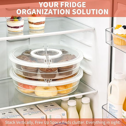 2 Pack 12inch Food Storage Container with Lid and Handle, Reusable 2 Compartments Pizza Slice Storage Container, Round Clear Pie Carrier Leftover Pizza Keeper for Cake Cheesecake Tortilla Pastry