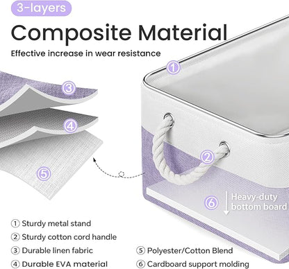 Large Storage Baskets- 15.7x11.8x8.26 inch Storage Bins for Shelves and Closet Organizing, Foldable Fabric Bin for Home Organization Clothes and Laundry (1-Pack, White&Purple)