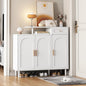JIVOIT Shoe Cabinet with Adjustable Shelves and Drawer, Cream Style Storage Sideboard with Arched Doors, Solid Wood Legs, Wood Shoe Rack for Entryway, Living Room (White,164)