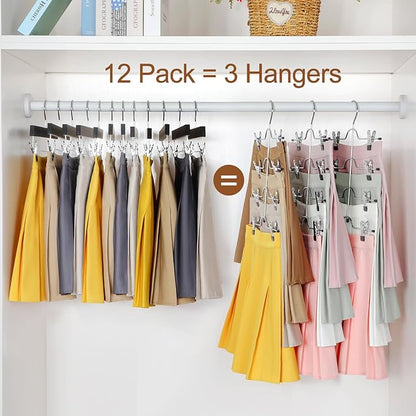 TOPIA HANGER 4 Tier Metal Skirt Hangers for Women, Pants Hanger Space Saving with Adjustable Clips, Gain 70% More Space, Non Slip Grip for Slacks, Trousers, Shorts, Jeans, Towels, Black, 3-Pack, CT24B