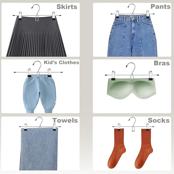 Pants Hangers with Clips, 20 Pack Stackable Skirts Hanger Space Saving, Hanging Closet Organizer and Storage for College Dorm Apartment