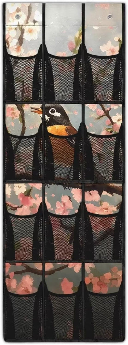 American Robin Over the Door Shoe Organizer 4 Shelf 12 Large Mesh Pockets Shoe Rack for Door Closet Organizer for Small Spaces Waterproof Storage Bag for Toiletries Shoes Snacks