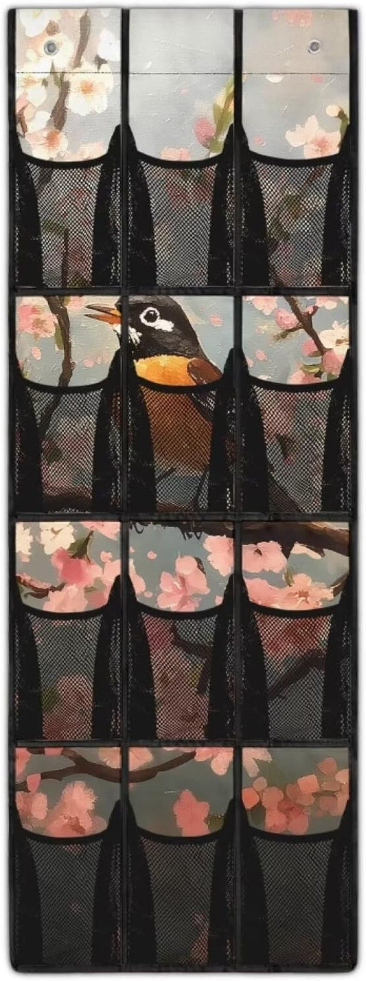 American Robin Over the Door Shoe Organizer 4 Shelf 12 Large Mesh Pockets Shoe Rack for Door Closet Organizer for Small Spaces Waterproof Storage Bag for Toiletries Shoes Snacks