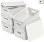 6 Pack Plastic Stackable Storage Baskets with Lids, White Breathable Storage Containers Bins for Organizing Desktop Closet Playroom Classroom Office