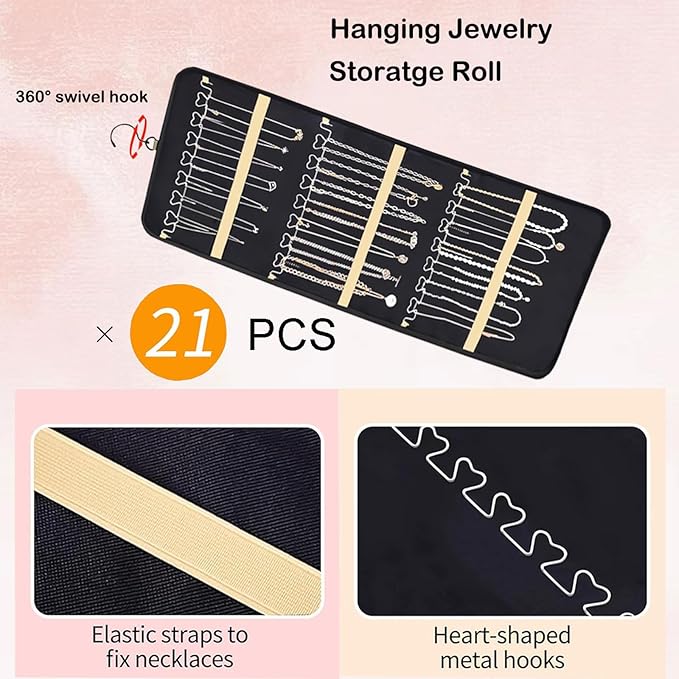48 Pocket Oxford Fabric Double Sided Hanging Rotating Jewelry Organizer with Hanger Hooks for Earrings, Necklaces, Rings, Bracelets and Other Jewelry Storage