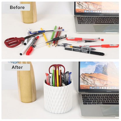 Makeup Brush Holder Organizer - 360° Rotating, 5-Slot Brush Cup for Cosmetics, Lipsticks, Pens | Vanity & Desk Organizer (White)