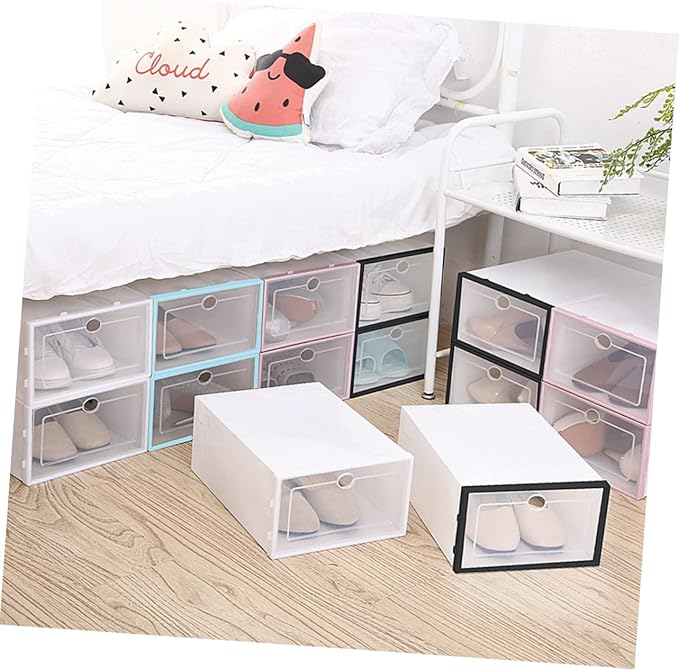 6pcs Stackable Shoes Storage Box Plastic Shoe Container for Men Sky-blue for Organizing Closet and Spaces