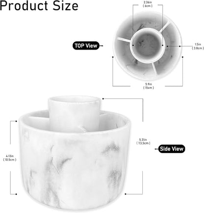 360° Rotate Makeup Brush Holder Organizer, Cosmetic Tool Storage Organizer, Cosmetic Display Case, Bathroom Toothbrush Holder, Office Desktop Storage Orgainzer, 4 Slot Resin White Marble, Smooth Spin