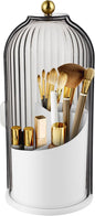 Makeup Brush Holder with Lid 360 Rotating Makeup Brush Organizer, Dustproof Waterproof Material & with 3 Compartments for Organized Storage, Dressing Tables Clear Storage Skincare Cosmetic (Grey)