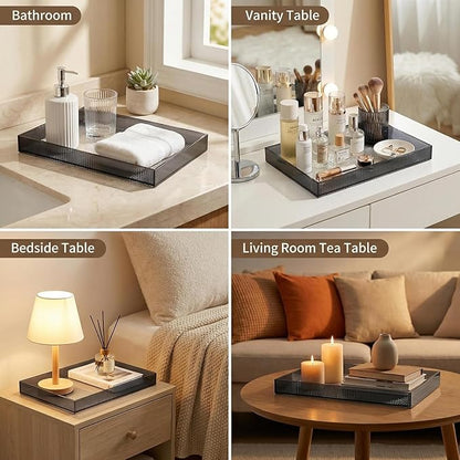 12"x8"Bathroom Vanity Tray for Counter,Black Acrylic Perfume Tray for Dresser,Kitchen soap Dispenser Tray,Coffee Table Tray Decor,Lucite Jewelry Candle Valet Tray,Toilet Organizer