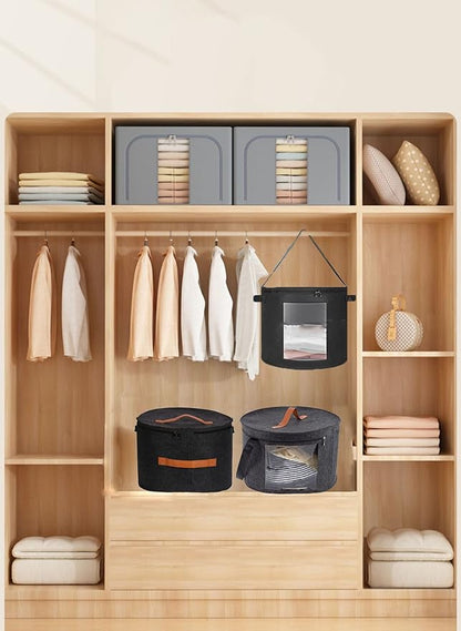 Felt Hat Storage Box,Portable Foldable Hat Container Organizer,with Shoulder Strap & 2 Handles,Stuffed Animal Toys and Clothes Storage Bin,for Closet or Travel (black)