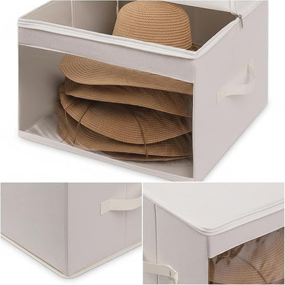 FAYYGYH Simple Hat Storage Box for Women Men, Large Closet Organizer with Dustproof Lid, Foldable Hat Carrier Case for Cowboy Hats, Travel & Home Use (White)
