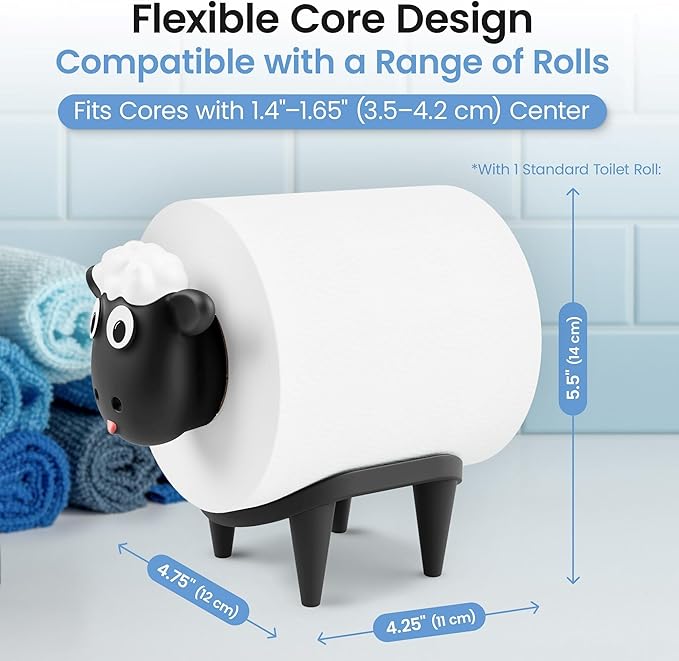 Sheep Toilet Paper Holder 3-Pack, Black Sheep Funny Bathroom Decor, Free Standing Cute Animal Holder, Stylishly Store Extra Toilet Paper, Modern Tissue Roll Storage, House Warming Funny Gifts