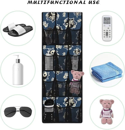 3D Skull Behind The Door Organizer, 12 Large Pockets Hanging Storage Bag for Shoes & Accessories, No Drill Easy Install for Teen Room & Gaming Room Decor