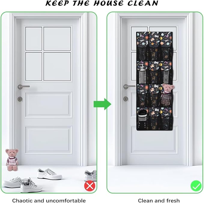 Astronaut Planets Behind Door Shoes Hang Holder Rack,Storage for Small Spaces,Over the Door Shoe Organizer with 12 Mesh Large Pockets