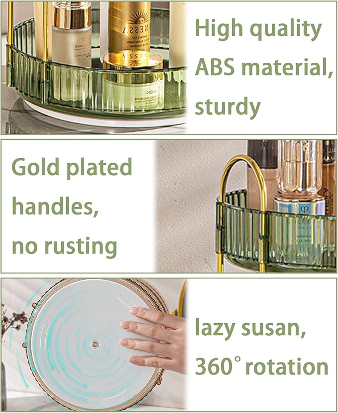 shuang qing Rotating Makeup Organizer for Vanity, High-Capacity Skincare Clear Make Up Storage Perfume Organizers Cosmetic Dresser Organizer Countertop 360 Spinning (Green, 3 Tier)