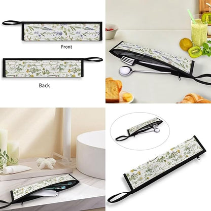 COEQINE Floral Utensils Holder Small Colorful Flower Fork Spoon Knife Organizer White Portable Lightweight Fork Spoon Knife Organizer Case With Handles Travel Accessories Outdoor Portable