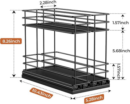 Mystozer Pull Out Spice Rack Organizer for Cabinet, Slide Out Spice Racks, Easy to Install Spice Cabinet Organizers, 5.28" Wx10.43 Dx8.26 H, 2 Drawers 2 Tiers(Black)