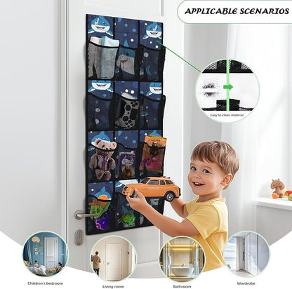 Shark Over the Door Shoe Organizer,Behind Door Shoes Hang Holder Rack,Hanging Shoe Storage Hanging Bag Unique Print