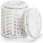 Rattan Jars,Decorative Storage Boxes with Lids, Bathroom Accessories,Rattan Desk Organizer,for Office,Dressing Table,Dental floss picks, cotton swab holders Home Decoration,White（DP056）