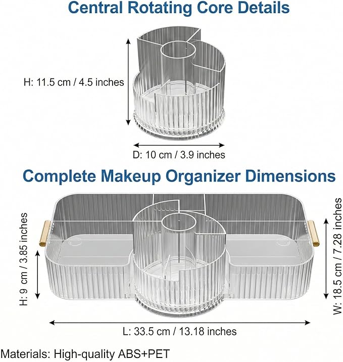 Rotating Makeup Organizer Countertop for Vanity, Cologne Organizer for Men, 360° Spinning Cosmetic Display Case with Brush Holder, Premium Handles, Acrylic Skincare Storage for Bathroom Countertop