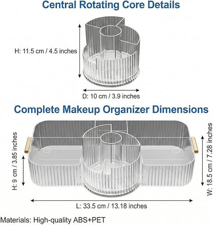 Rotating Makeup Organizer Countertop for Vanity, Cologne Organizer for Men, 360° Spinning Cosmetic Display Case with Brush Holder, Premium Handles, Acrylic Skincare Storage for Bathroom Countertop