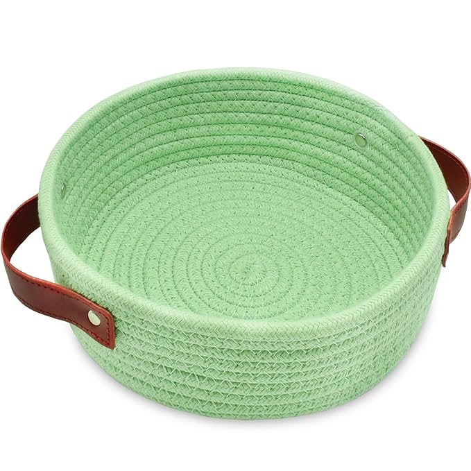 ABenkle Small Storage Basket, Mini Cotton Rope Storage Bin, Cute Tiny Shelf Baskets, Boho Decorative Toy Organizer for Nursery, Spa, Empty Gift Basket - XS, Green