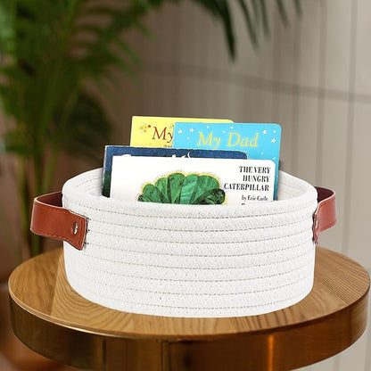 ABenkle Small Storage Basket, Mini Cotton Rope Storage Bin, Cute Tiny Shelf Baskets, Boho Decorative Toy Organizer for Nursery, Spa, Empty Gift Basket - XS, White